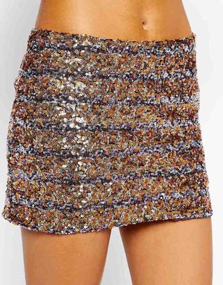 B.young Glamorous Mini Skirt in Stripe Sequins