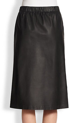 Theory Teeka Easeful Leather Midi Skirt