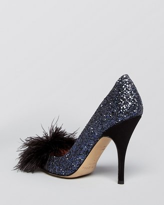 Kate Spade Pointed Toe Evening Pumps - Lilo Glitter Feather High Heel
