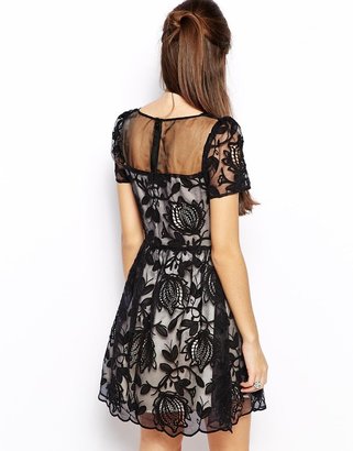 Chi Chi London Sweetheart Prom Dress in Sheer Lace Overlay