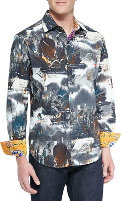 Robert Graham Abstract-Print Long-Sleeve Sport Shirt, Gray