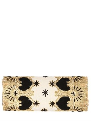 Laurence Heller Embroidered Sequins Cotton Straw Clutch
