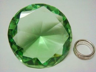 Mother's Day Special: Small Light Green Glass Crystal Diamond Shaped Paperweight 2.25"
