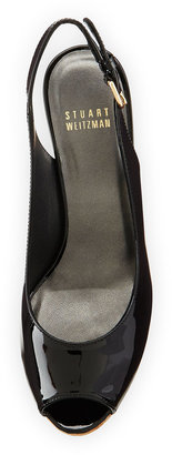 Stuart Weitzman Jean Patent Peep-Toe Wedge Sandal, Black