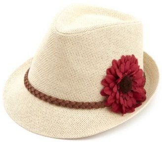 Charlotte Russe Braid & Flower-Topped Straw Fedora Hat