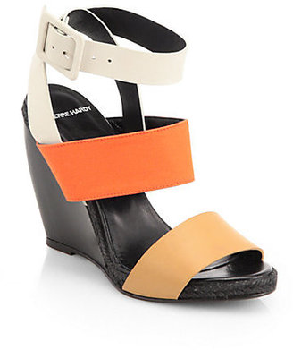 Pierre Hardy Leather & Canvas Multi-Strap Wedge Sandals