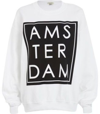River Island White Amsterdam front print sweatshirt