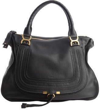 Chloé black leather 'Marcie' large stitched detailed top handle bag