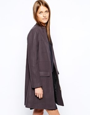 See by Chloe Collarless Double Pocket Coat - grey