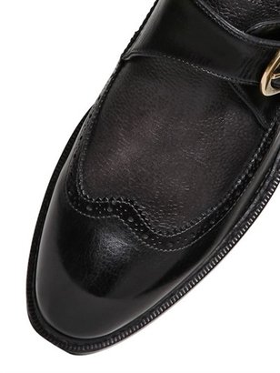 Brogue Leather Monk Strap Shoes