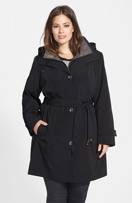 Gallery Two-Tone Belted Raincoat with Detachable Hood & Liner