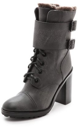 Tory Burch Broome Combat Boots with Shearling Lining