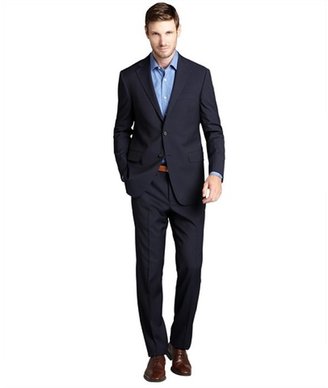Hickey Freeman black striped wool two-button 'Milburn' suit with flat front pants