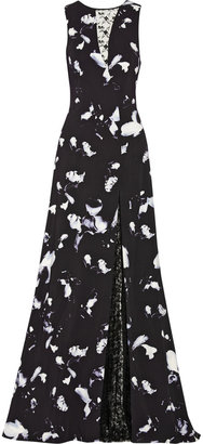 Thakoon Lace-paneled floral-print cady gown