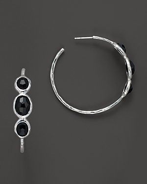 Ippolita Rock Candy Three Stone Hoop Earrings with Black Onyx