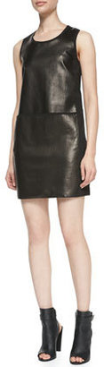 Vince Paneled Sleeveless Leather/Ponte Dress