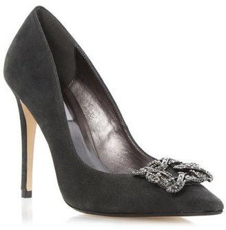 Dune LADIES BREANNA - GREY Jewelled Square Brooch Pointed Toe Court Shoe