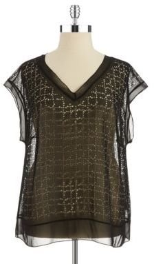 Eileen Fisher PLUS Plus Perforated Sheer Blouse