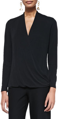 Eileen Fisher Wrapped & Draped Long-Sleeve Silk Top, Black, Women's