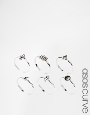 ASOS Curve CURVE 90's Symbol Ring Pack - silver