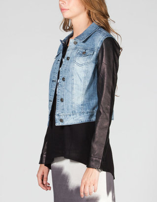 YMI Jeanswear Faux Leather Sleeve Womens Denim Jacket