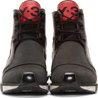 Y-3 Black Leather Hayex High-Top Sneakers