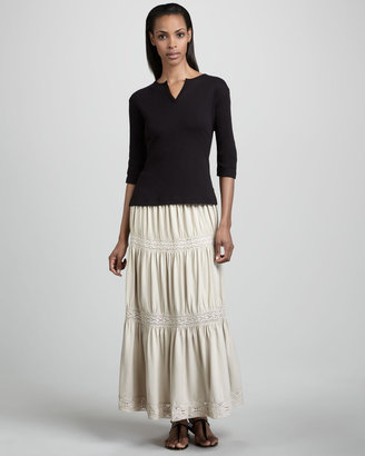 Joan Vass Lace-Trim Tiered Maxi Skirt
