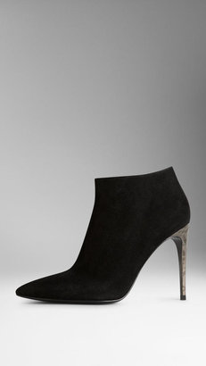 Burberry Embossed Check Heel Suede Ankle Boots
