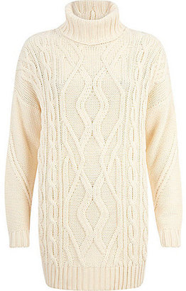 River Island Womens Cream roll neck cable knit tunic