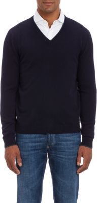Malo Contrast-Collar V-neck Sweater