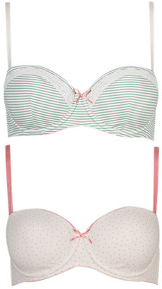 Marks and Spencer 2 Pair Pack Cotton Striped & Spotted Balcony Bras A-DD