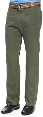Peter Millar Raleigh Washed-Twill Pants, Olive