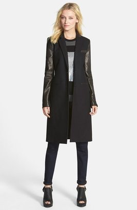MICHAEL Michael Kors Long Leather & Wool Blend Coat