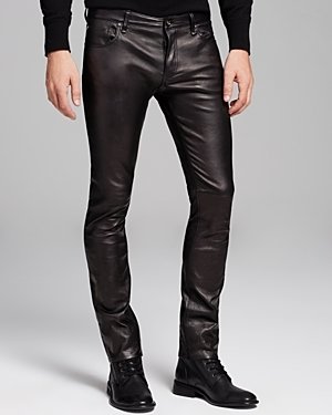 John Varvatos Collection - The Rocker Leather Skinny Slim Fit in Black
