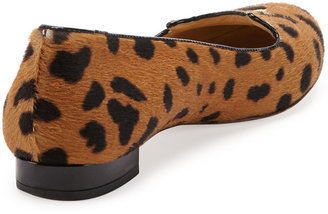 Charlotte Olympia Kitty Cat-Embroidered Calf Hair Slipper, Leopard
