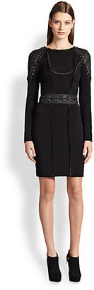 Emilio Pucci Leather & Jersey Lace-Up Detail Dress