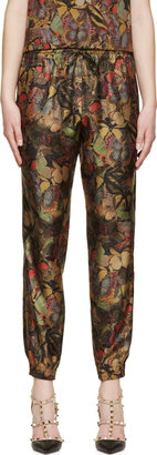 Valentino Khaki Butterfly Print Silk Trousers
