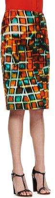 Lafayette 148 New York Modern Pencil Hologram-Print Skirt, Habanero Multicolor