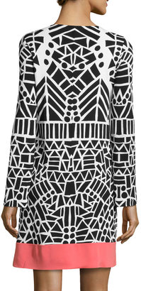 Nicole Miller Long-Sleeve Geometric Design Dress, White/Black