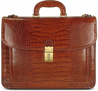 L.a.p.a. Men's Front Pocket Croco Stamped Italian Leather Briefcase
