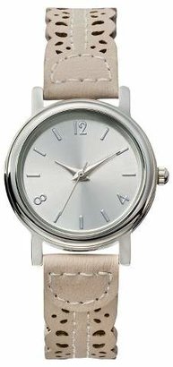 Xhilaration Women's Analog Watch with Silver Tone Frame and Laser Cut Strap - Silver & White
