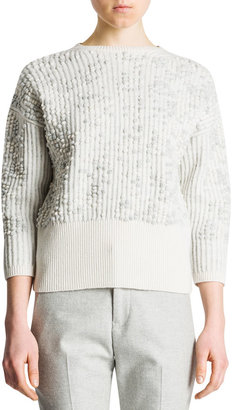 Jil Sander 3/4-Sleeve Bubble-Stitch Sweater, Ivory