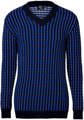 McQ Wool Blend Spotted Knit Pullover in Black/Optic Blue