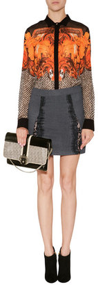 Roberto Cavalli Stretch Wool Mini-Skirt with Lace in Dark Heather Grey