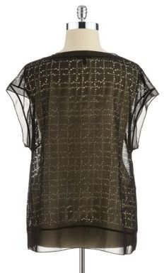 Eileen Fisher PLUS Plus Perforated Sheer Blouse
