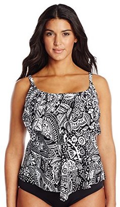Maxine Of Hollywood Women's Plus-Size Patchwork Paisley Tankini Top