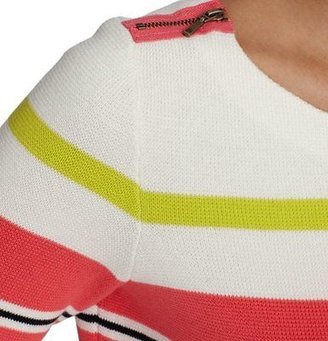 LOFT NWT Pink Sporty-Chic Stripe Zip Shldr 3/4 Slv Cotton Sweater $59