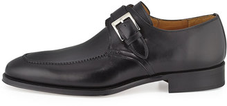 Magnanni Leather Monk Shoe, Black