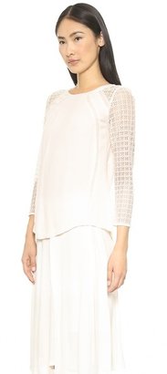 Rebecca Taylor Lace Sleeve Crepe Top