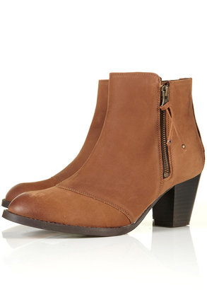 Topshop MIGHTY Tan Leather Zip Boots